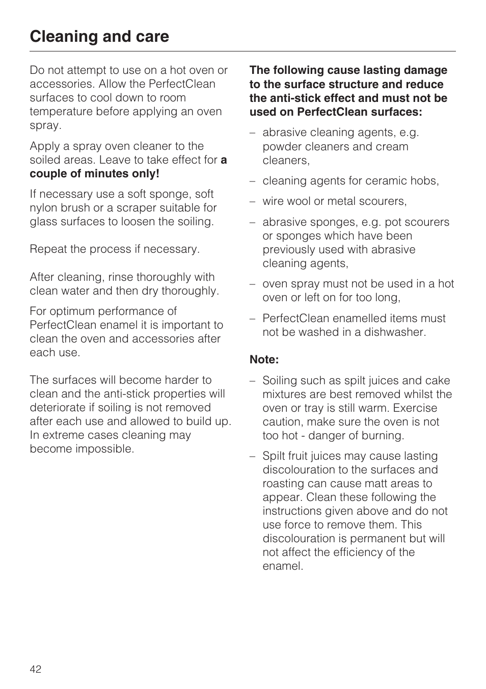 Cleaning and care | Miele H 5460-BP User Manual | Page 42 / 64