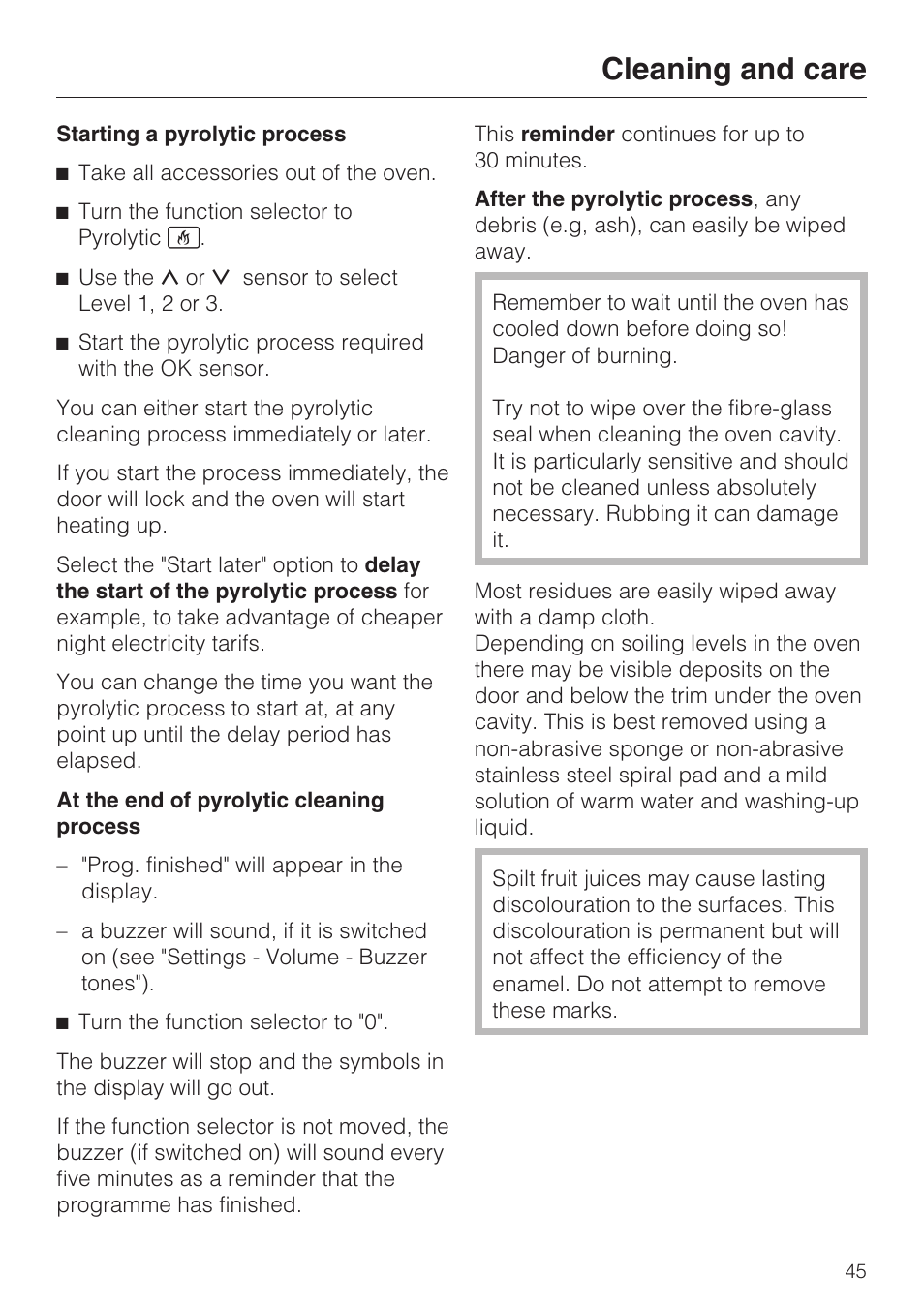 Cleaning and care | Miele H 5460-BP User Manual | Page 45 / 64