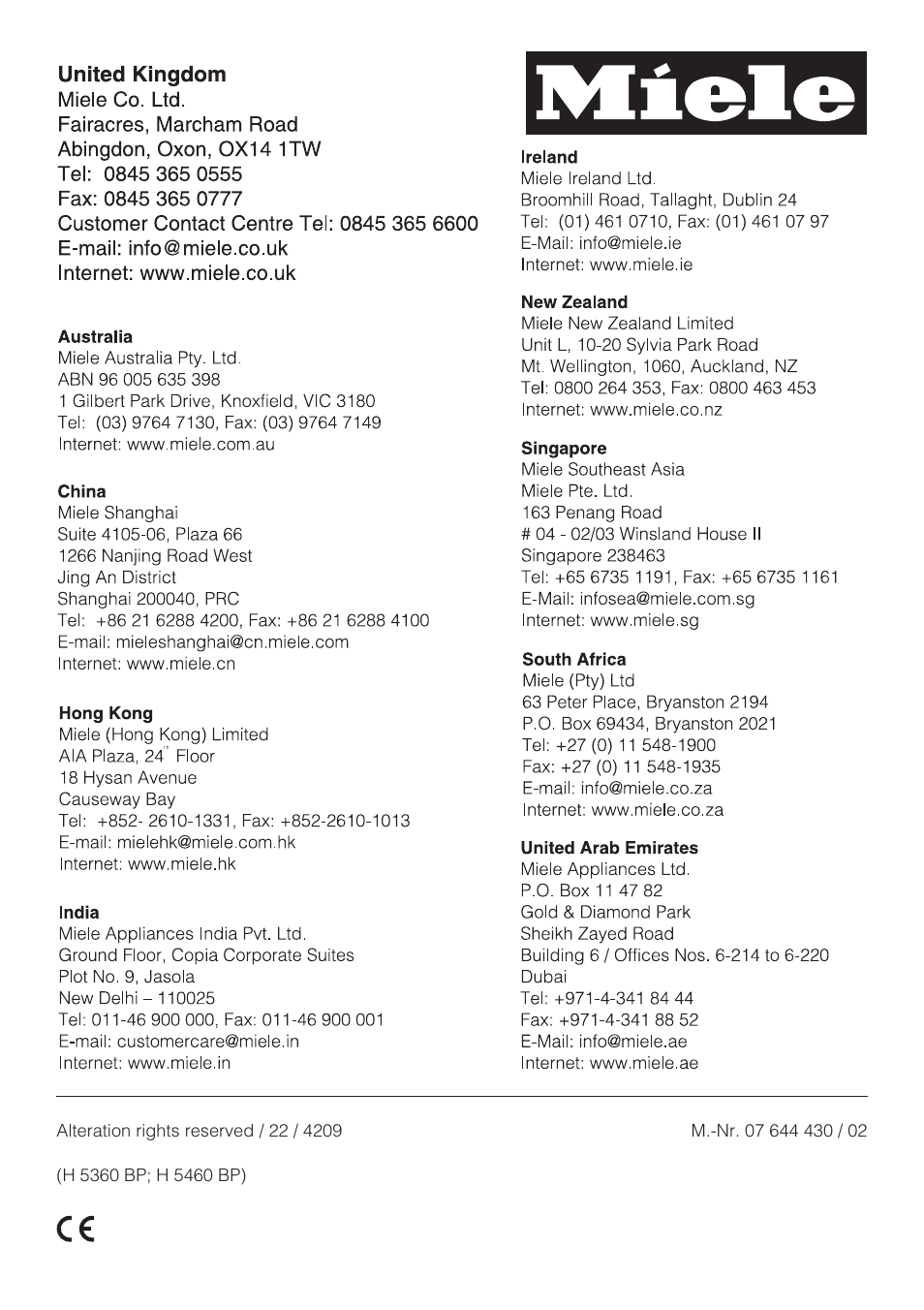 Miele H 5460-BP User Manual | Page 64 / 64