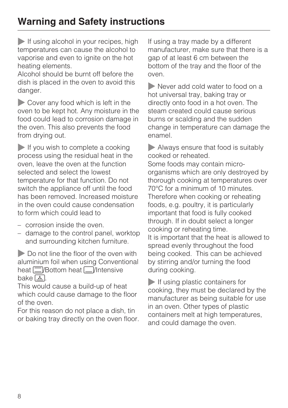 Warning and safety instructions | Miele H 5460-BP User Manual | Page 8 / 64