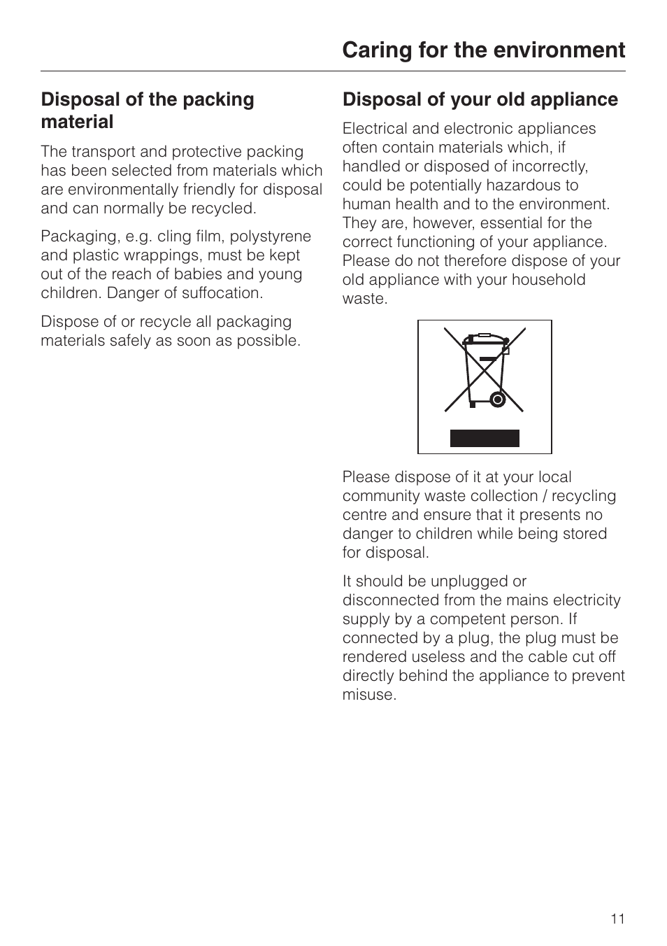 Caring for the environment 11, Caring for the environment | Miele DG4080 User Manual | Page 11 / 60