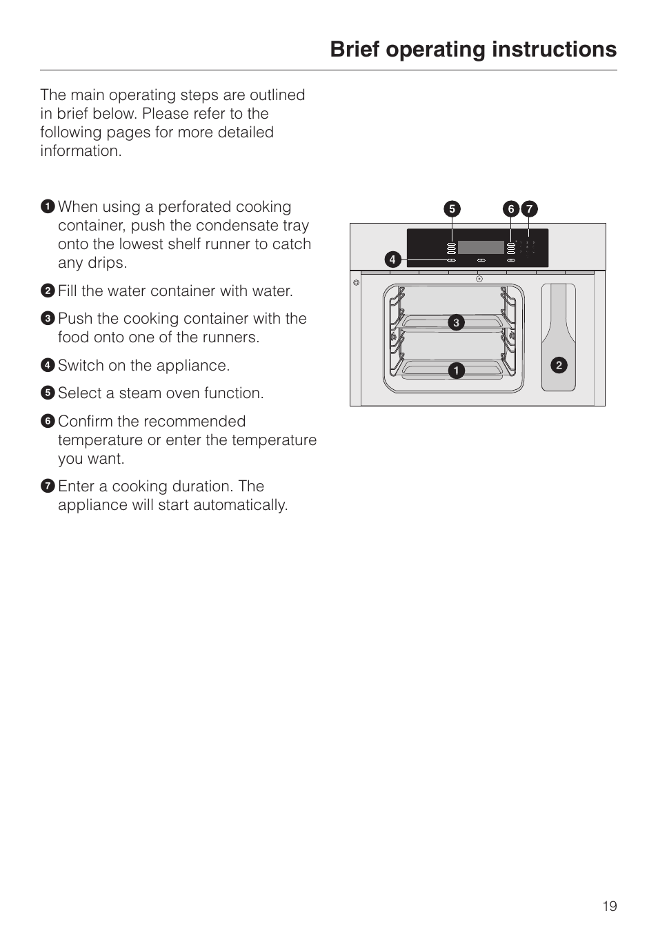 Brief operating instructions 19, Brief operating instructions | Miele DG4080 User Manual | Page 19 / 60