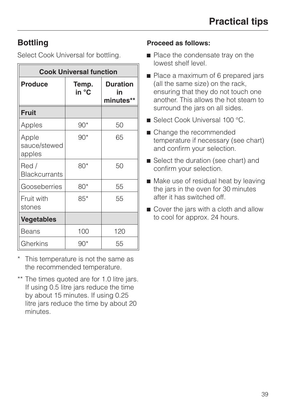 Bottling 39, Practical tips, Bottling | Miele DG4080 User Manual | Page 39 / 60