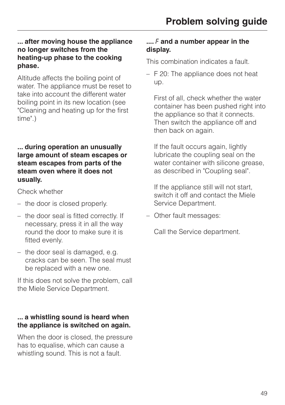 Problem solving guide | Miele DG4080 User Manual | Page 49 / 60