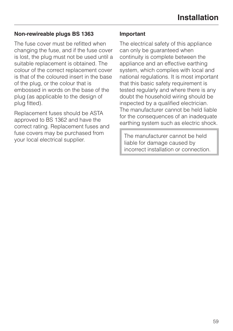 Installation | Miele DG4080 User Manual | Page 59 / 60