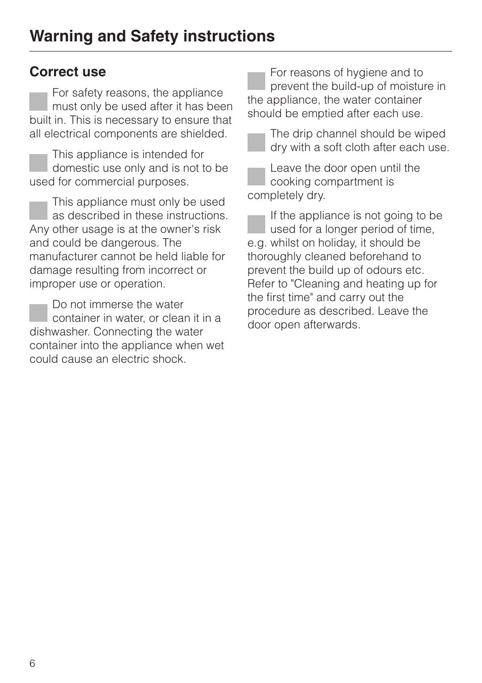 Warning and safety instructions, Correct use | Miele DG4080 User Manual | Page 6 / 60