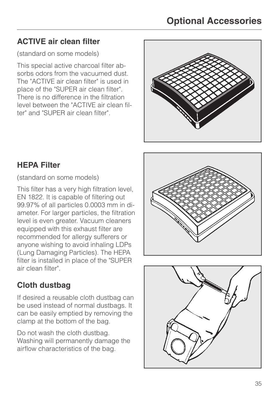 Optional accessories | Miele S140 User Manual | Page 35 / 40
