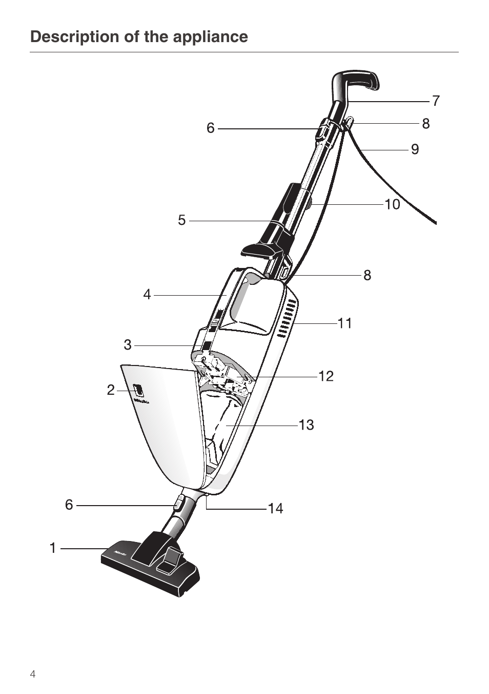 Description of the appliance 4, Description of the appliance | Miele S140 User Manual | Page 4 / 40