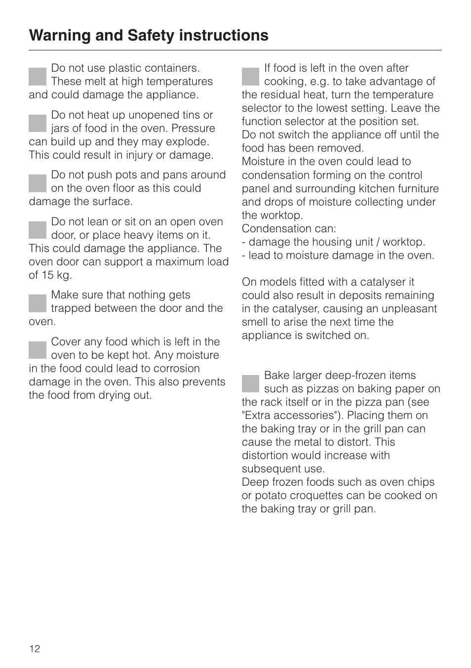 Warning and safety instructions | Miele H334B User Manual | Page 12 / 76