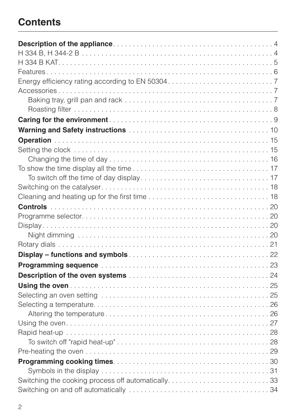 Miele H334B User Manual | Page 2 / 76