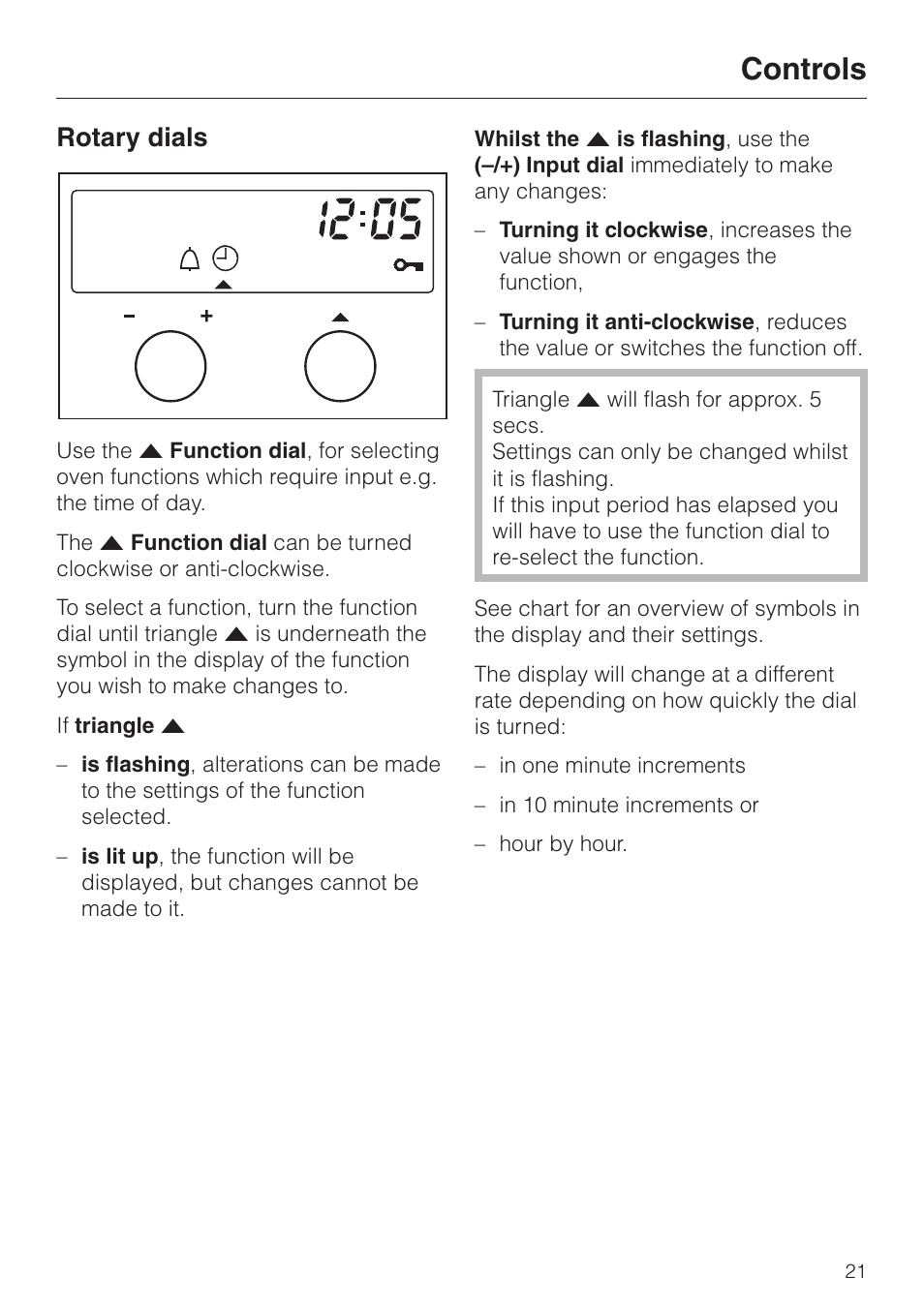 Rotary dials 21, Rotary dials, Controls | Miele H334B User Manual | Page 21 / 76