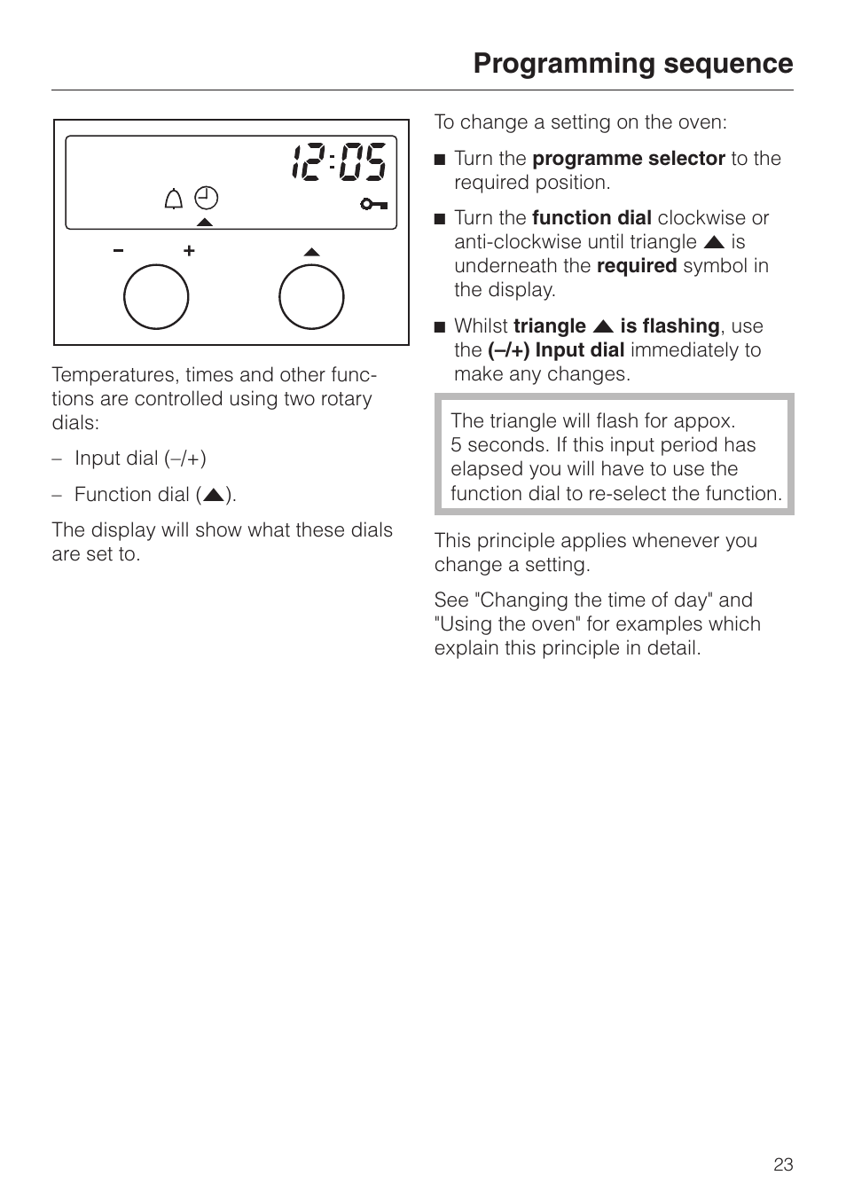 Programming sequence 23, Programming sequence | Miele H334B User Manual | Page 23 / 76