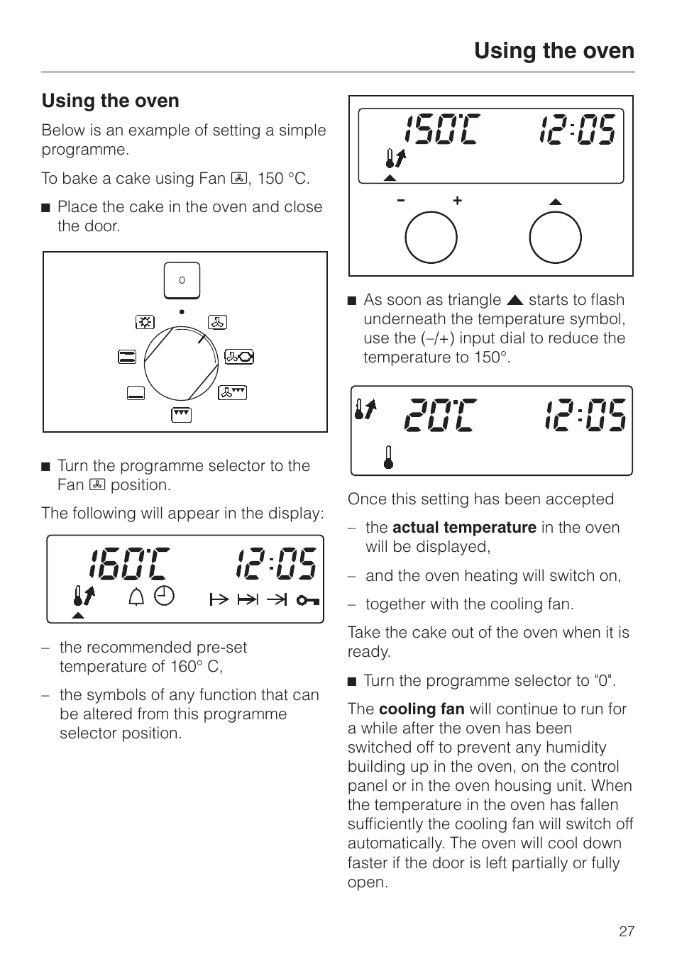 Using the oven 27, Using the oven | Miele H334B User Manual | Page 27 / 76