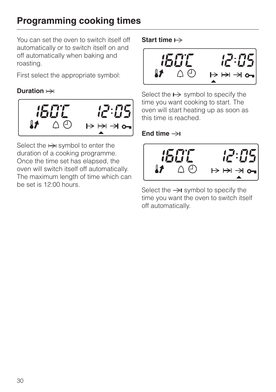 Programming cooking times 30, Programming cooking times | Miele H334B User Manual | Page 30 / 76
