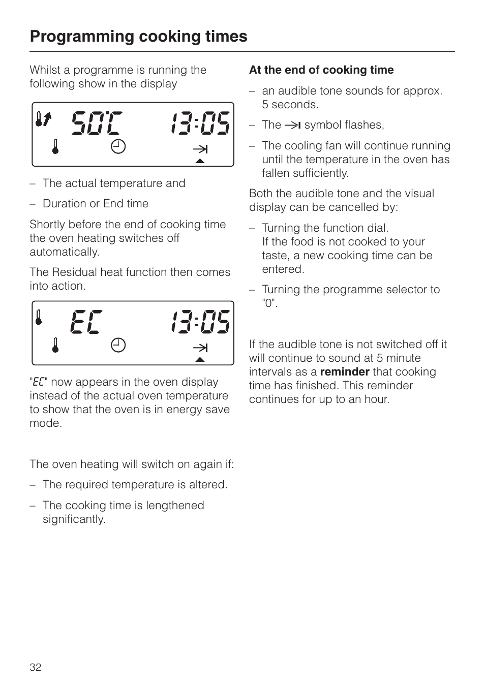 Programming cooking times | Miele H334B User Manual | Page 32 / 76