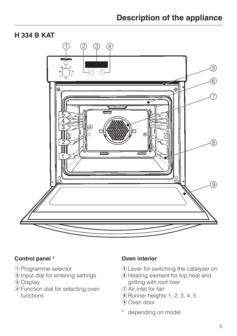 H 334 b kat 5, H 334 b kat, Description of the appliance | Miele H334B User Manual | Page 5 / 76