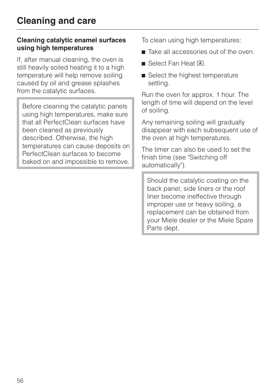 Cleaning and care | Miele H334B User Manual | Page 56 / 76