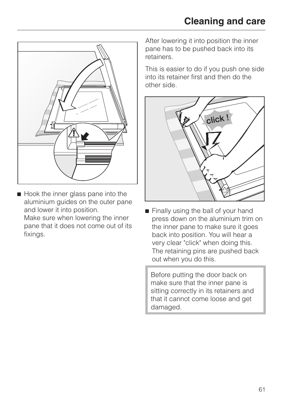 Cleaning and care | Miele H334B User Manual | Page 61 / 76