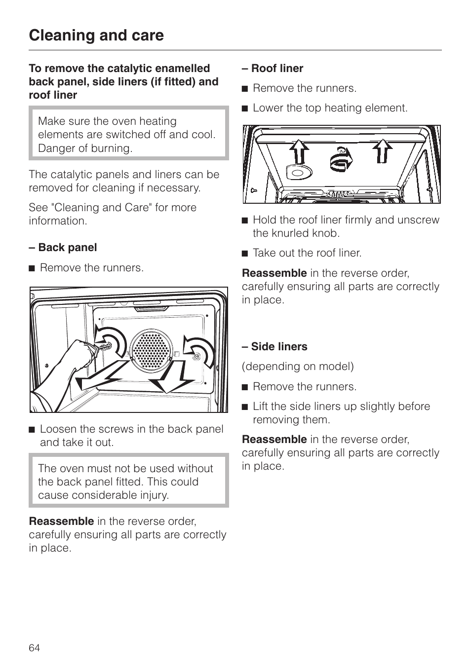 Cleaning and care | Miele H334B User Manual | Page 64 / 76