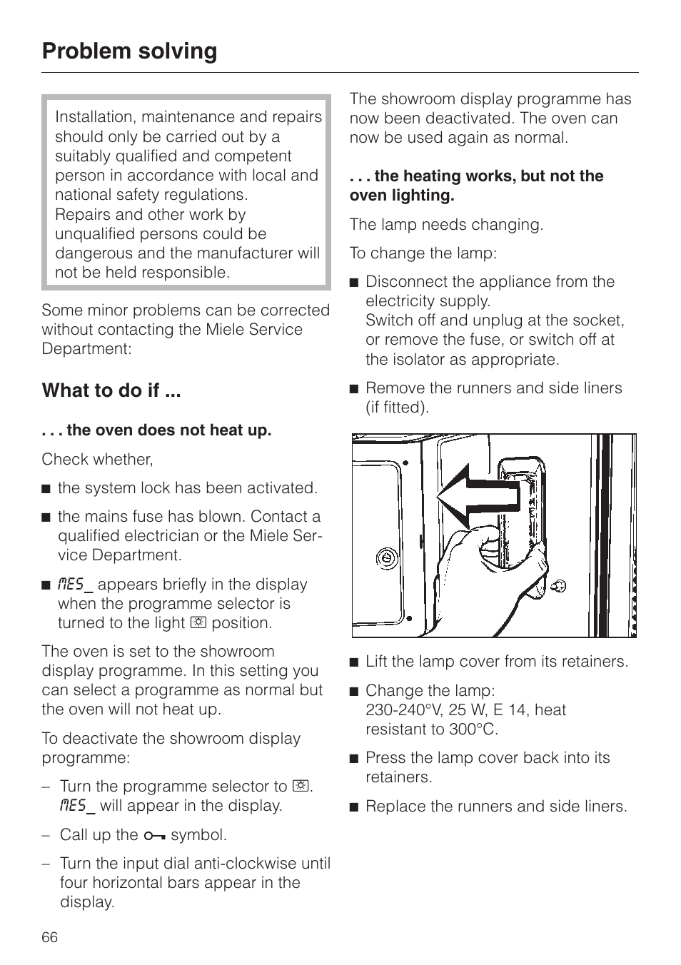 Problem solving 66, Problem solving, What to do if | Miele H334B User Manual | Page 66 / 76