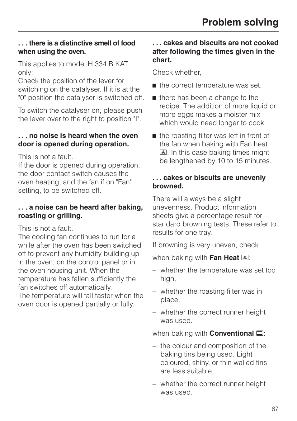 Problem solving | Miele H334B User Manual | Page 67 / 76