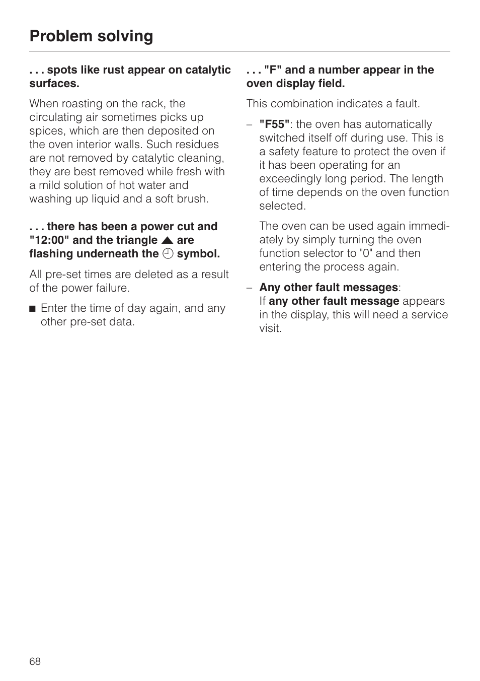 Problem solving | Miele H334B User Manual | Page 68 / 76