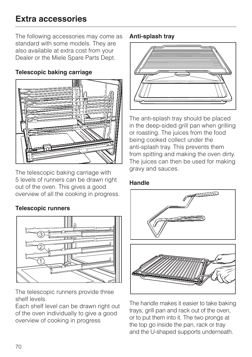 Extra accessories 70, Extra accessories | Miele H334B User Manual | Page 70 / 76