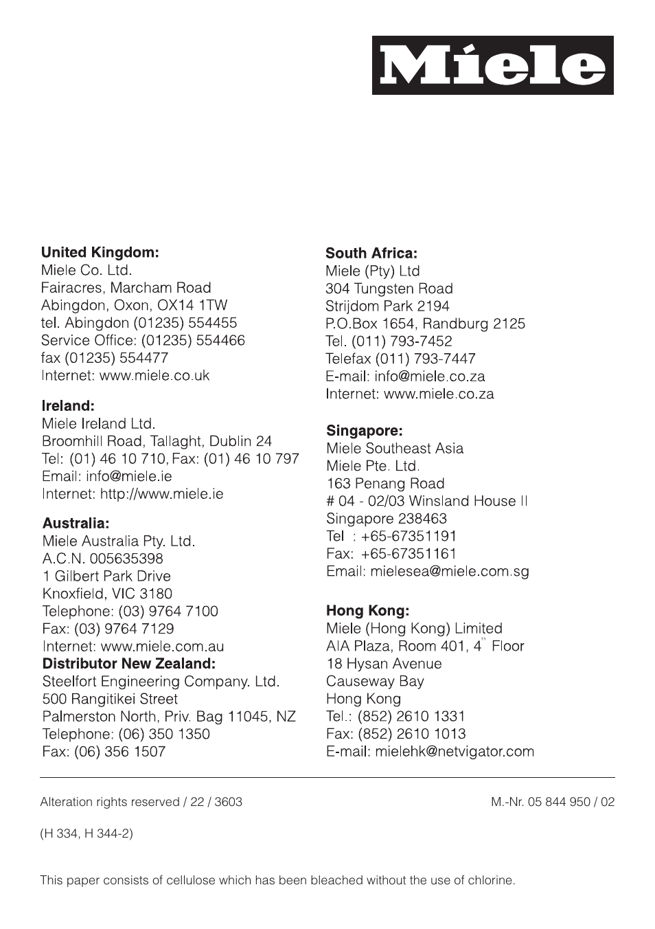 Miele H334B User Manual | Page 76 / 76