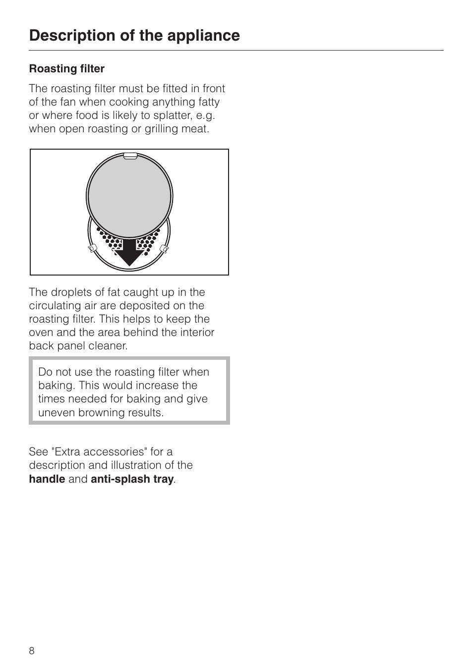 Roasting filter 8, Roasting filter, Description of the appliance | Miele H334B User Manual | Page 8 / 76