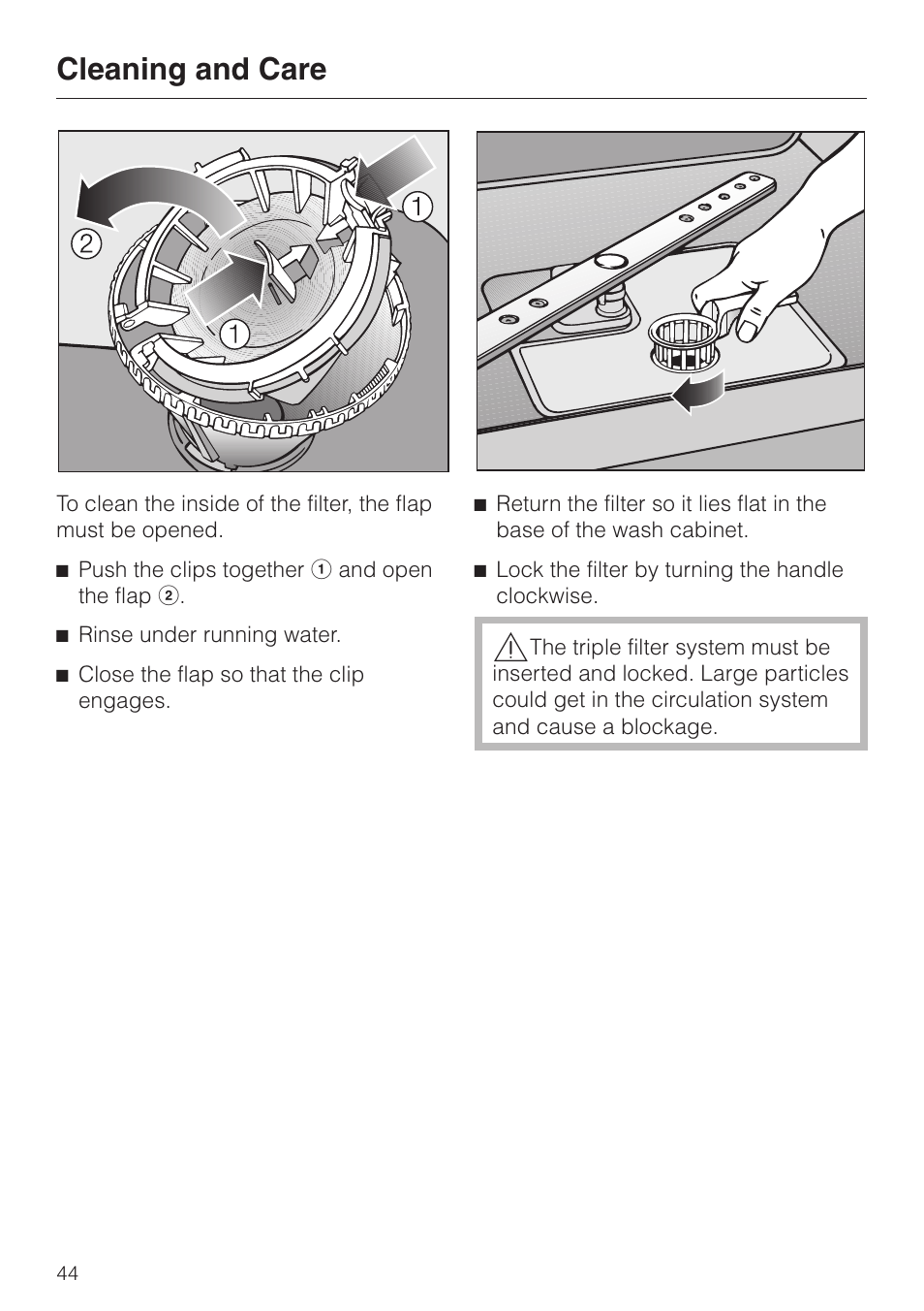 Cleaning and care | Miele G 2180 User Manual | Page 44 / 56