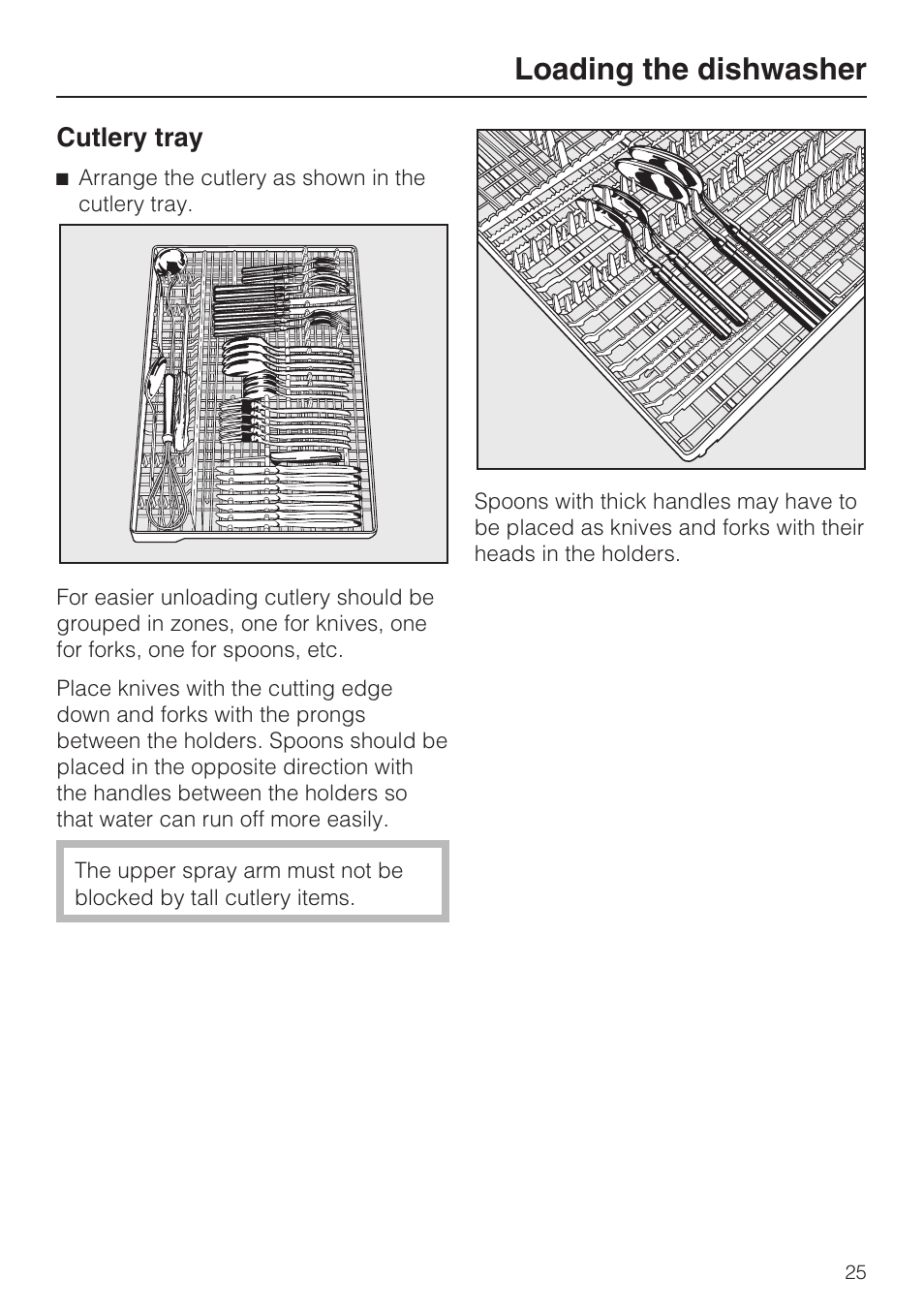 Cutlery tray 25, Loading the dishwasher, Cutlery tray | Miele G 4570 User Manual | Page 25 / 60