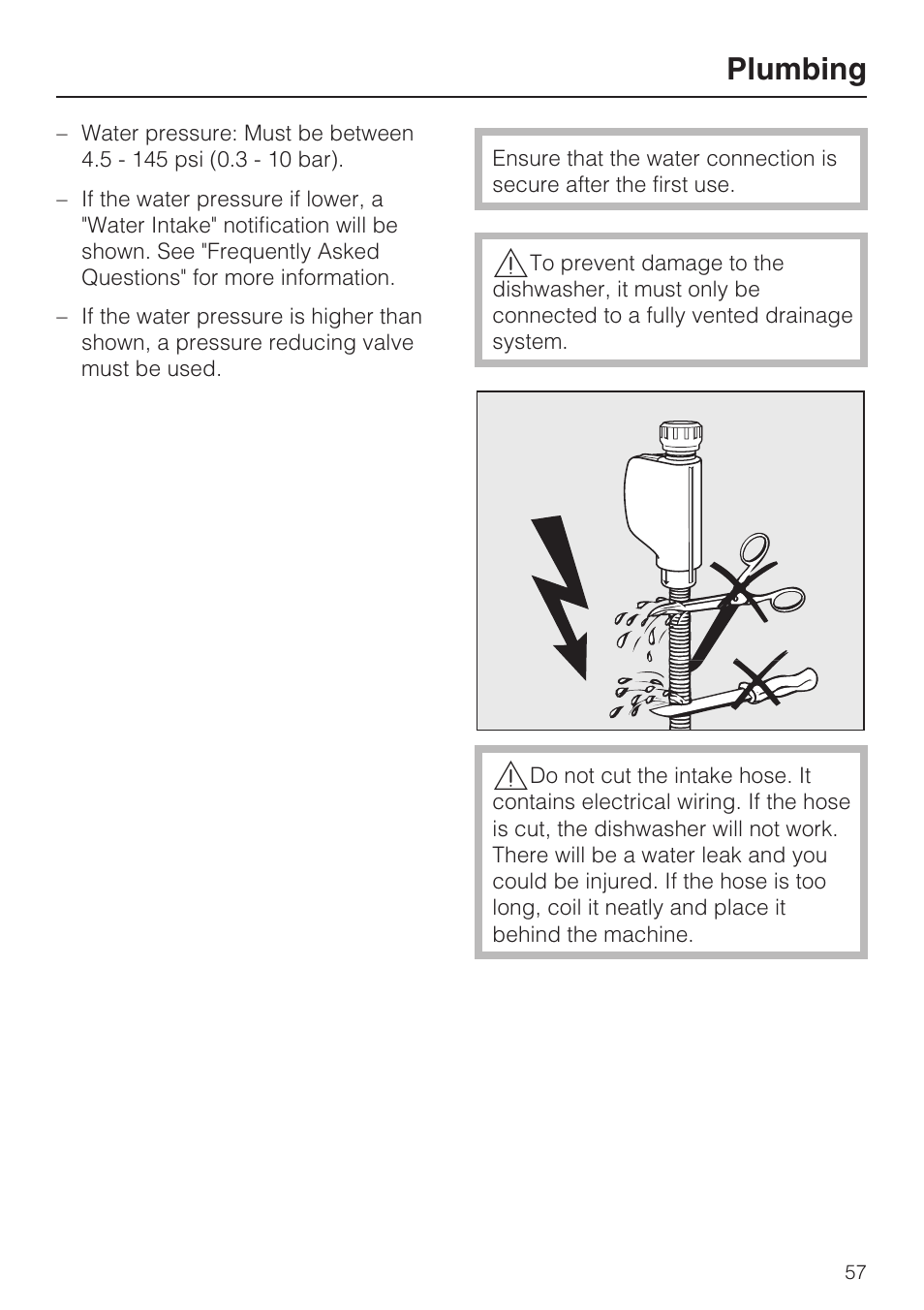 Plumbing | Miele G 4570 User Manual | Page 57 / 60