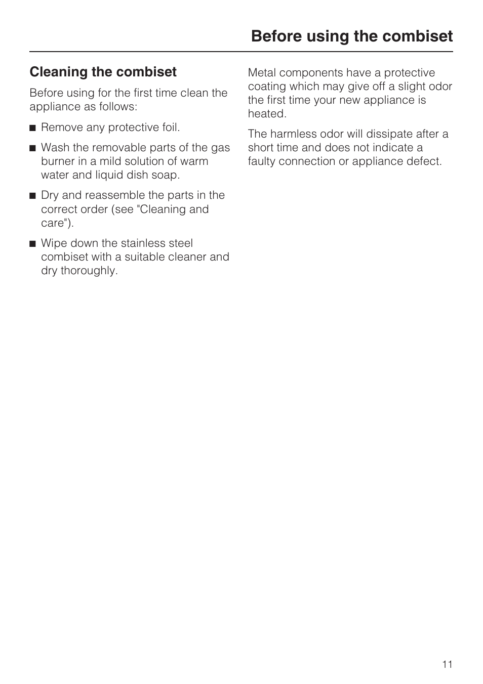 Before using the combiset 11, Before using the combiset, Cleaning the combiset | Miele CS1028 User Manual | Page 11 / 44