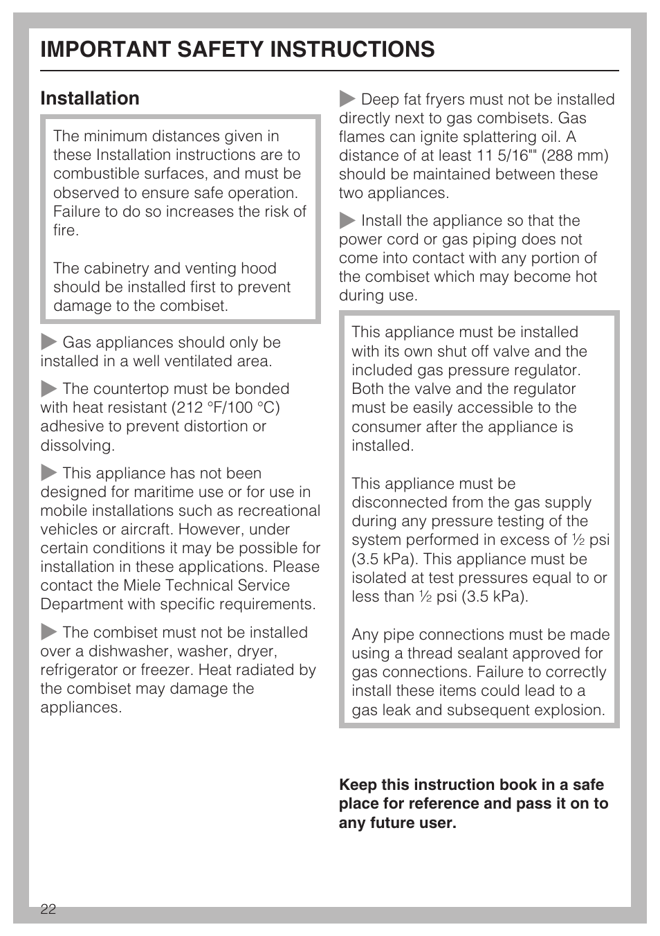 Important safety instructions 22, Important safety instructions | Miele CS1028 User Manual | Page 22 / 44