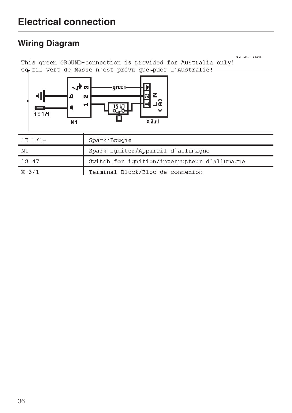 Electrical connection | Miele CS1028 User Manual | Page 36 / 44