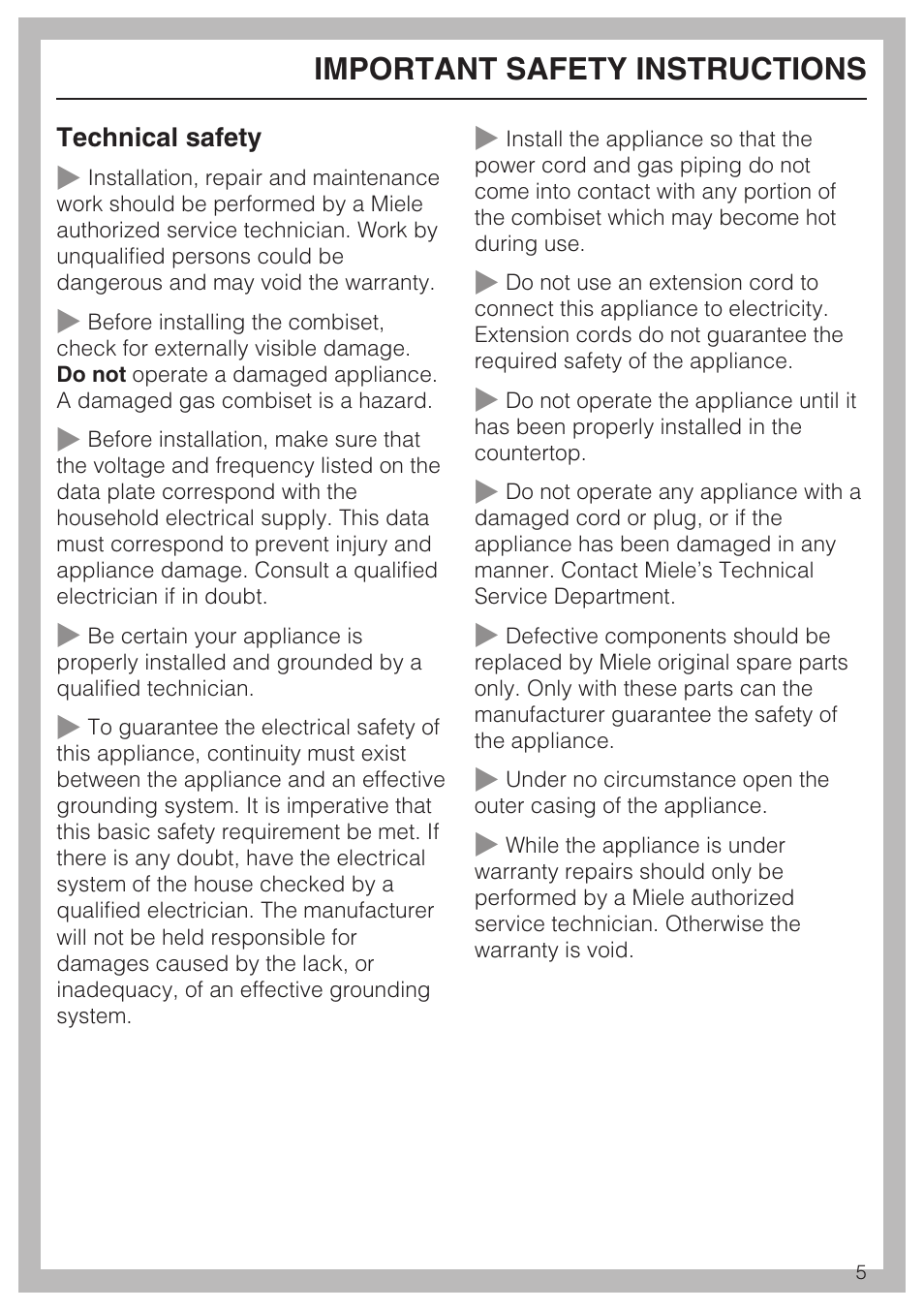 Important safety instructions | Miele CS1028 User Manual | Page 5 / 44
