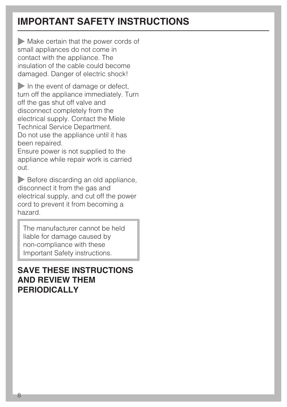 Important safety instructions | Miele CS1028 User Manual | Page 8 / 44