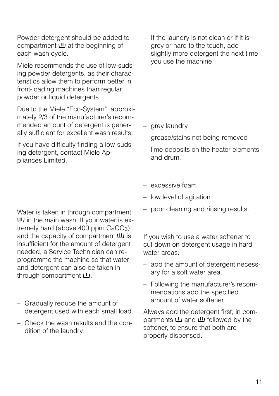 Adding detergent | Miele NOVOTRONIC W 1903 User Manual | Page 11 / 44