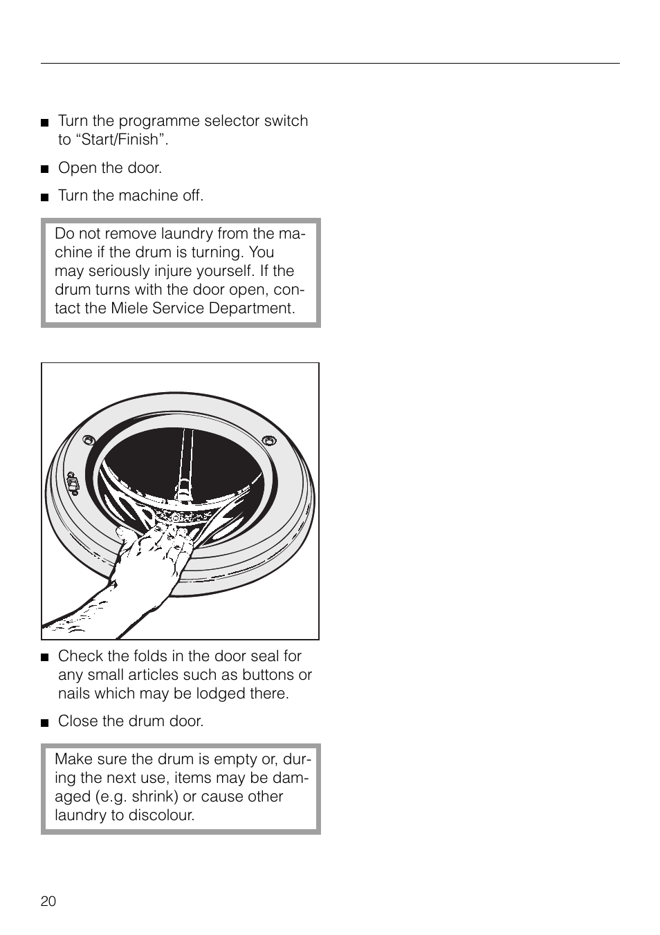 End of programme, After washing | Miele NOVOTRONIC W 1903 User Manual | Page 20 / 44