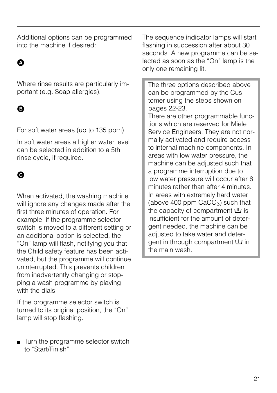 Programmable options | Miele NOVOTRONIC W 1903 User Manual | Page 21 / 44