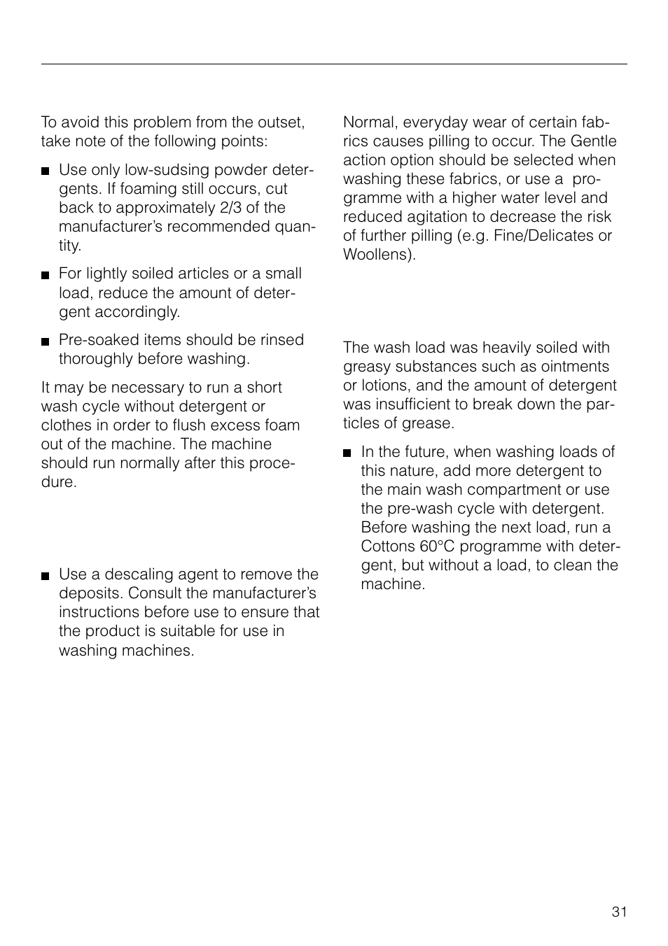 Problem solving guide | Miele NOVOTRONIC W 1903 User Manual | Page 31 / 44