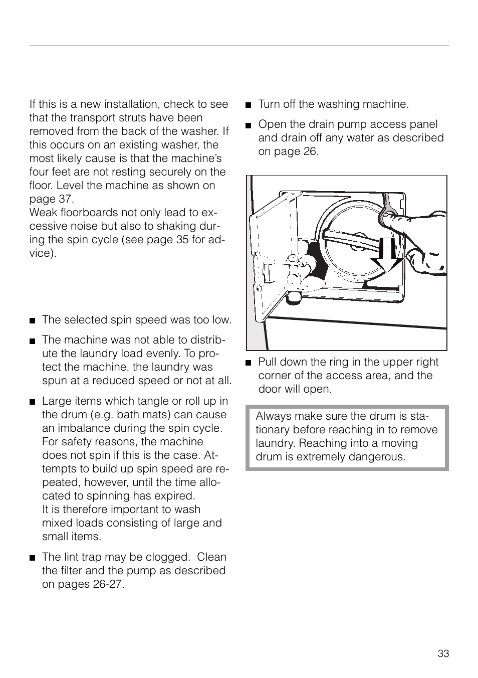 Problem solving guide, The machine shakes during the spin cycle | Miele NOVOTRONIC W 1903 User Manual | Page 33 / 44