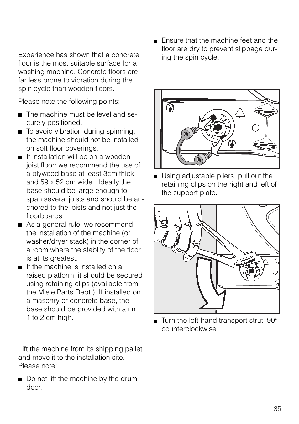 Installation instructions installation | Miele NOVOTRONIC W 1903 User Manual | Page 35 / 44