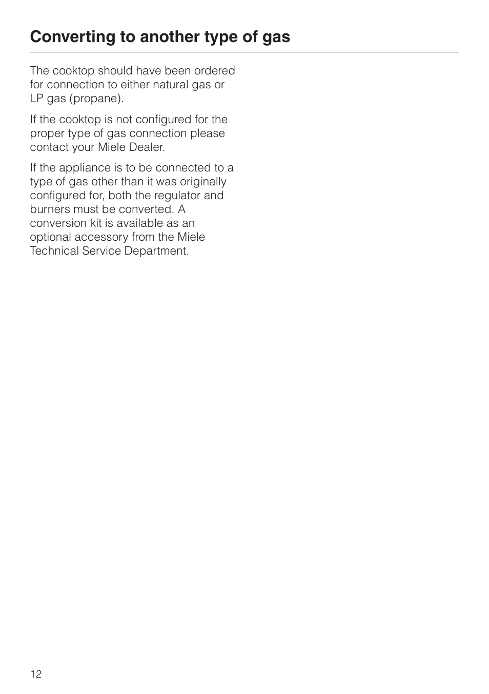 Converting to another type of gas 12, Converting to another type of gas | Miele KM 360 User Manual | Page 12 / 16
