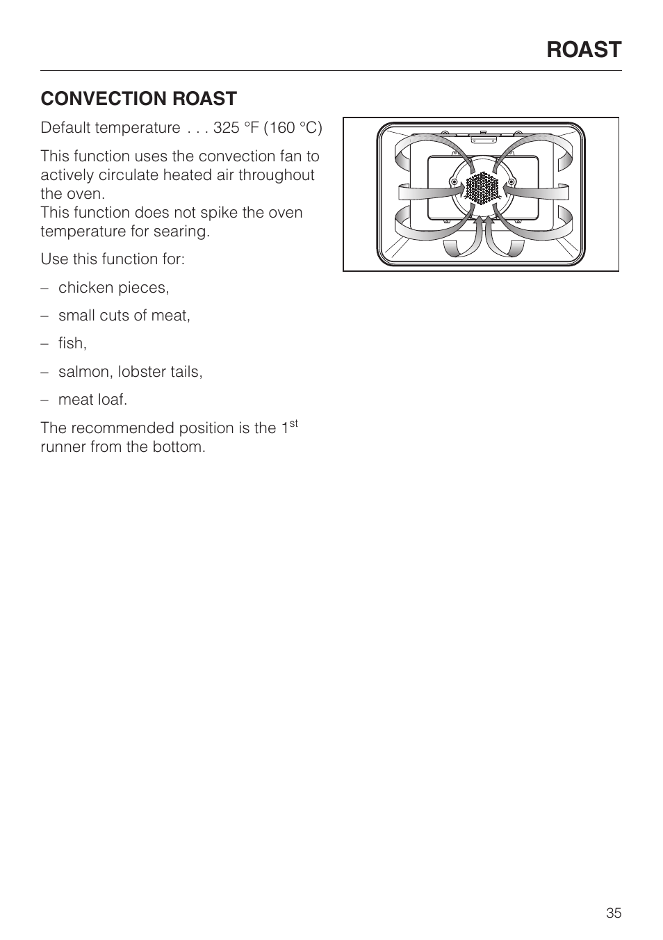 Roast, Convection roast | Miele H4880B User Manual | Page 35 / 76