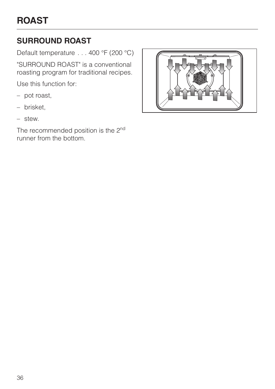 Roast, Surround roast | Miele H4880B User Manual | Page 36 / 76