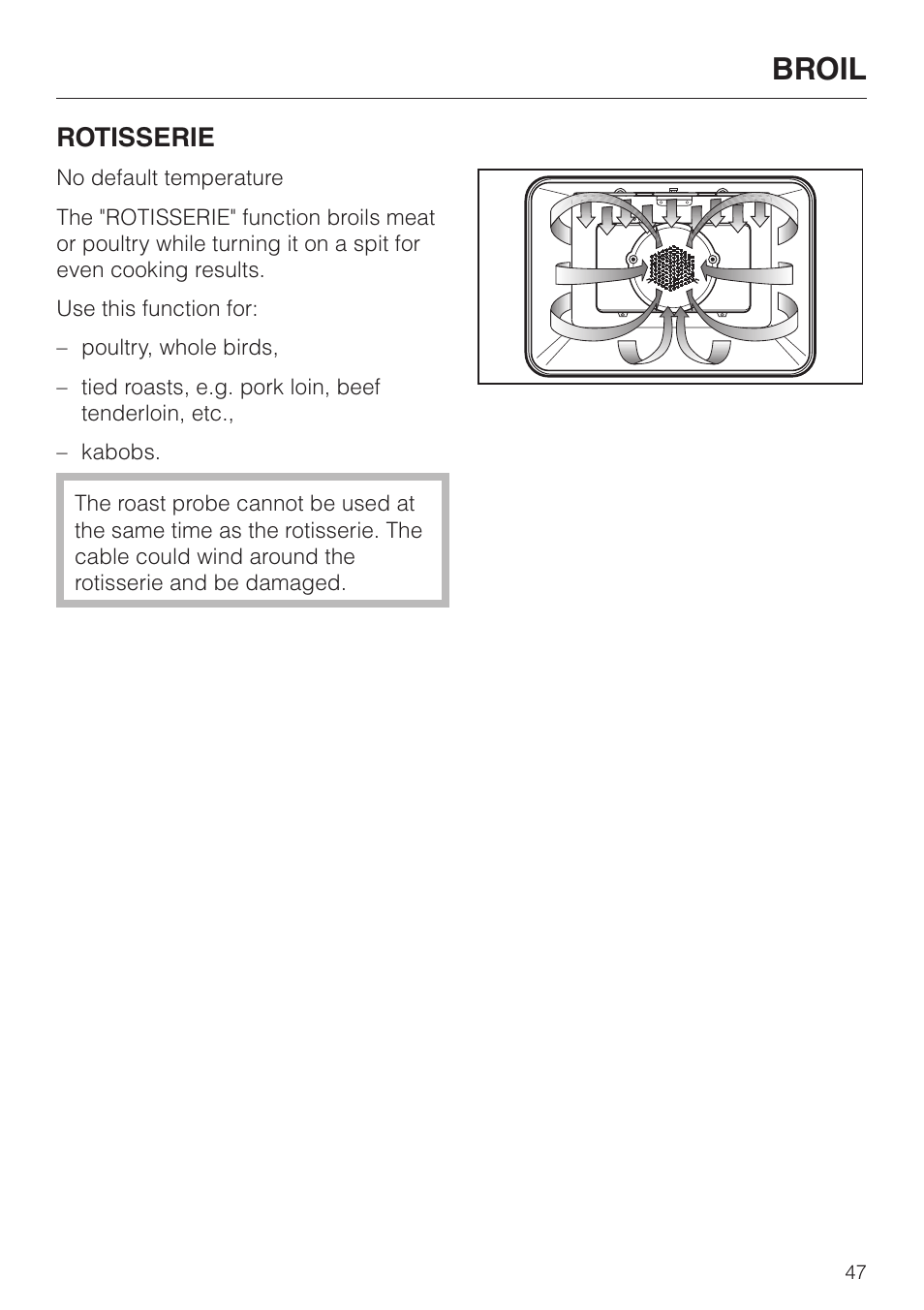 Broil, Rotisserie | Miele H4880B User Manual | Page 47 / 76