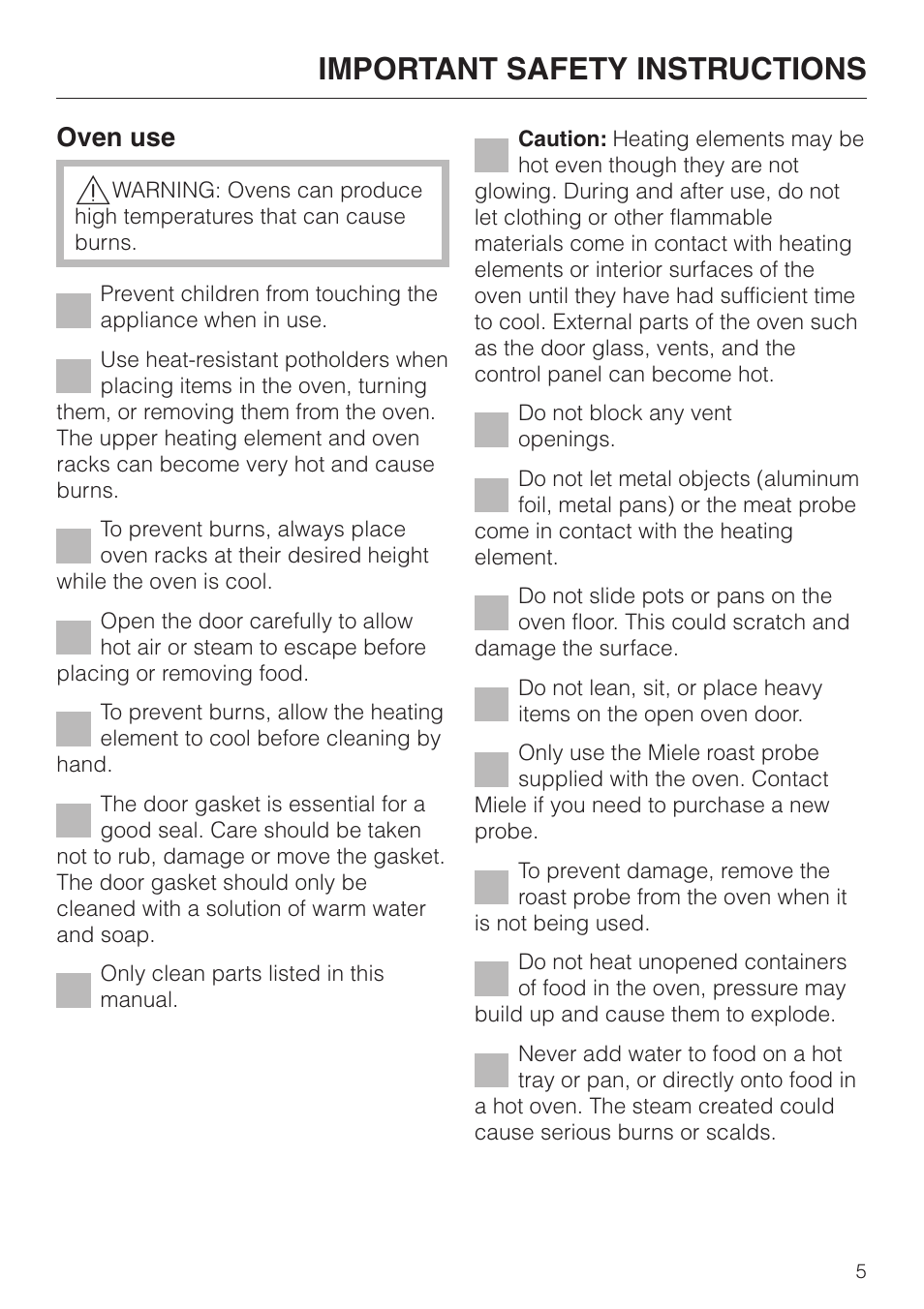 Important safety instructions, Oven use | Miele H4880B User Manual | Page 5 / 76