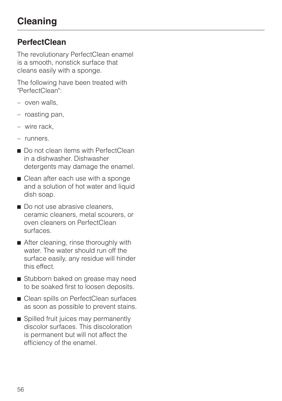 Perfectclean 56, Cleaning, Perfectclean | Miele H4880B User Manual | Page 56 / 76