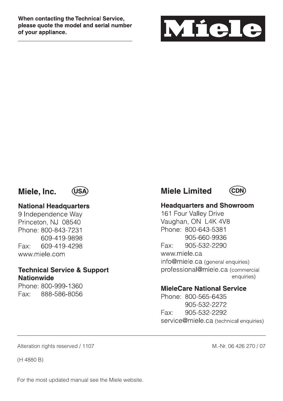 Miele H4880B User Manual | Page 76 / 76
